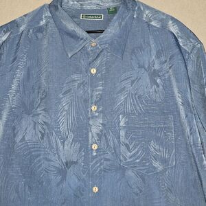 Cubavera Blue Casual Dress Shirt Men 3XLT Glossy Floral Button Up Guayabera